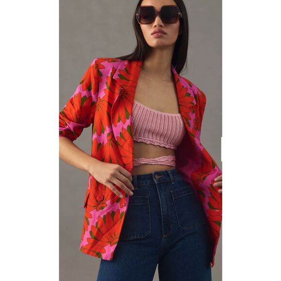 NWOT FARM RIO  Copacabana Notched-Lapel Linen-Blend Blazer, XL $268 - Picture 1 of 12